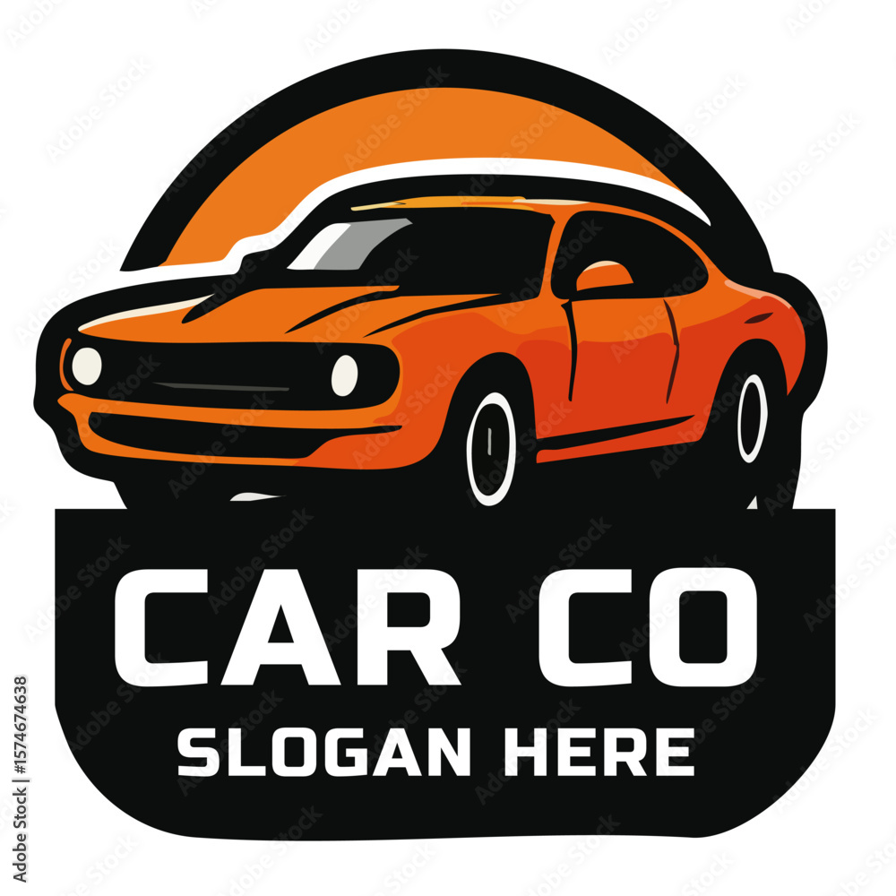 Obraz premium Orange Classic Car Illustration with Black Accents and Bold Typography