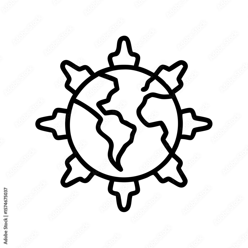 Fototapeta premium Globe earth planet world map geography global international travel outline icon vector design