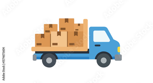 Wooden toy truck carrying boxes on hand truck vector illustration