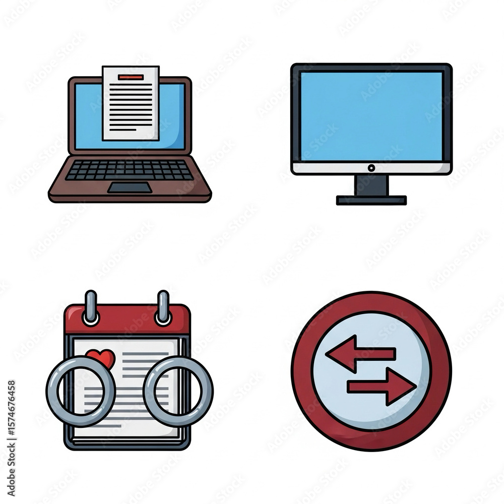 Fototapeta premium Digital Communication and Planning Icon Set