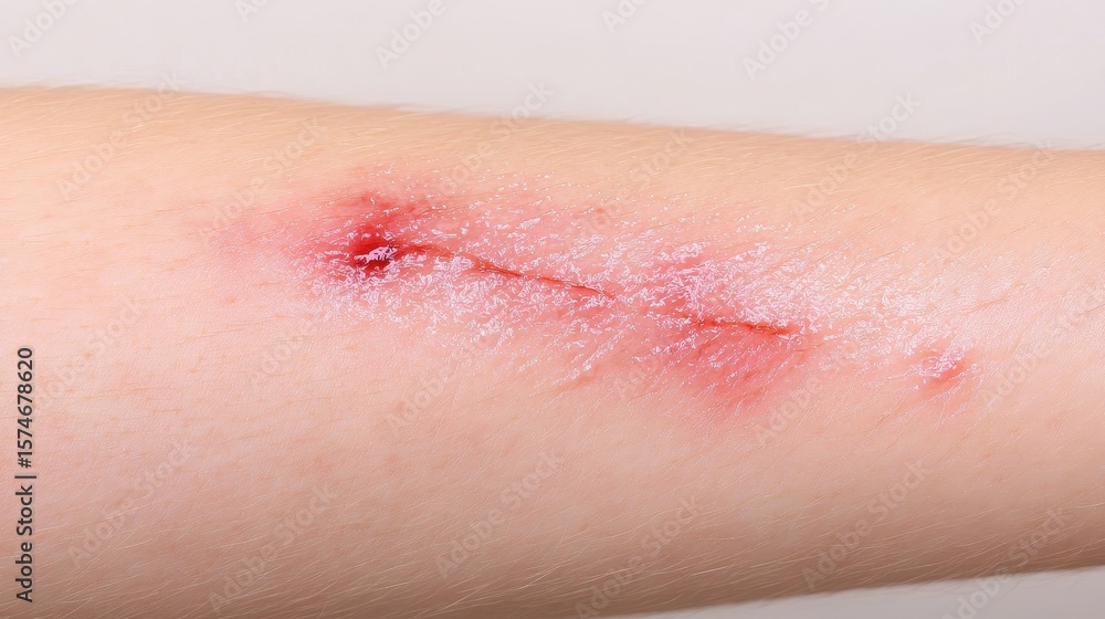 Fototapeta premium Close-Up View of a Raw Wound on Human Skin Healing Process