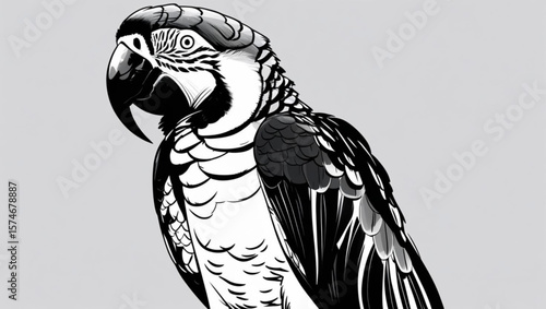  Close-up Black and White Macaw Illustration