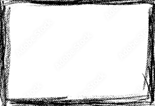 Rough crayon smear frame with creative splash effect. Freehand mark like a kindergarten kid drawing, black colored rectangle stroke. Vector illustration great for education school design or collage.