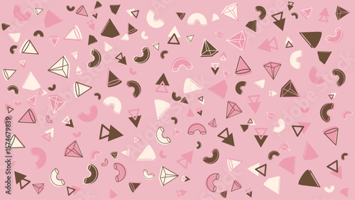 Pink background shows geometric shapes and pasta. Abstract vector background for presentation, banner, creative poster design.