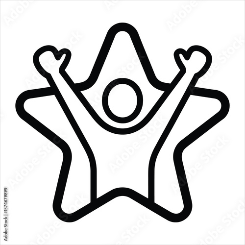 A person with arms raised is superimposed over a star outline, showing cheerful celebration, achievement, success etc