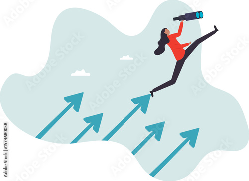 Searching for growth opportunity, vision to look and see future, challenge ahead or motivation to grow business .people concept.