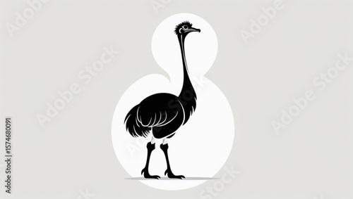 Ostrich Silhouette on White Background