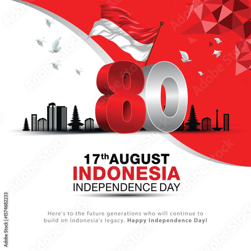 happy Independence day Indonesia greetings. abstract vector illustration design.