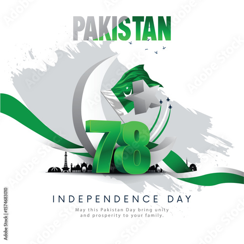 14th august happy independence day Pakistan 78 years logo greetings. abstract vector illustration design.