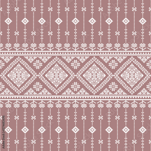 Geometric pixel ethnic pattern seamless oriental traditional design floral background wallpaper carpet clothing wrapping vector illustration texture fabric print