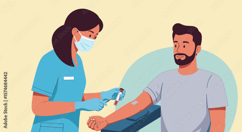 Nurse taking blood sample from patient in medical office setting Nurse taking blood sample from patient in medical office setting
