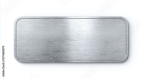 High quality photo of blank silver metal name tag or nameplate isolated on white background.