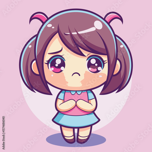 Sad anime girl with pigtails