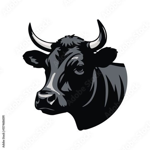 Black Cow Head Silhouette Icon on White Background for Farm and Livestock Design.