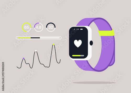 This piece showcases a futuristic smart watch interface displaying vital health metrics, illuminating the importance of technology in wellness monitoring for everyday users