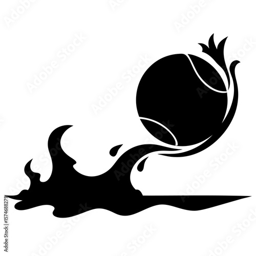 Dynamic black silhouette of a tennis ball in mid bounce conveying motion and energy
