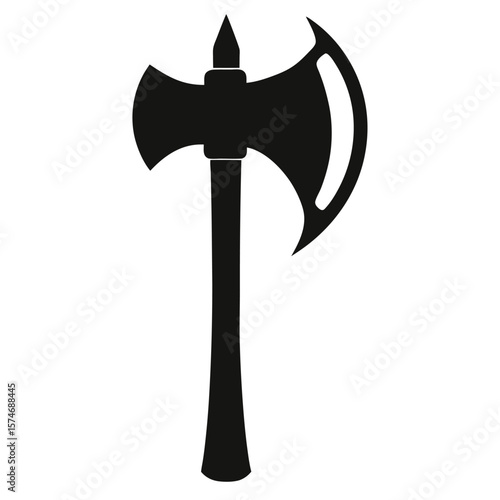 Realistic black silhouette of a sharp edged axe with a sturdy handle