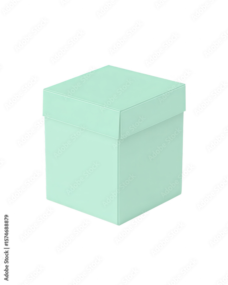Fototapeta premium Pastel Green Gift Box with Lid on White Background