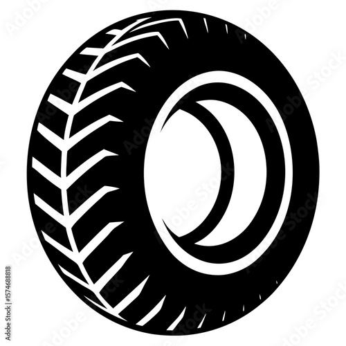 Bold black silhouette of a car tire with a detailed tread pattern perfect for automotive advertising
