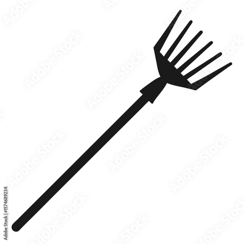 Simple black silhouette of a garden rake with evenly spaced tines for outdoor work