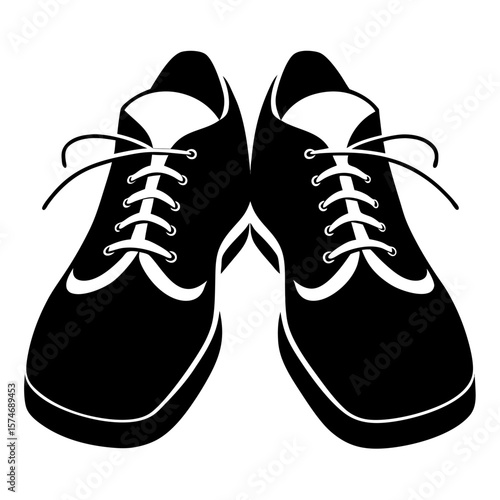 Clean black silhouette of a stylish pair of athletic shoes with visible laces perfect for sports or fashion designs