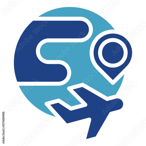 A global travel concept icon or determining the location of a destination on a world map, combining elements of a world map, location pins, and airplanes.