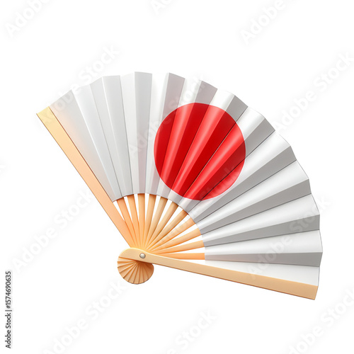 Folding Fan With Japanese Flag, 3D style icon on transparent background