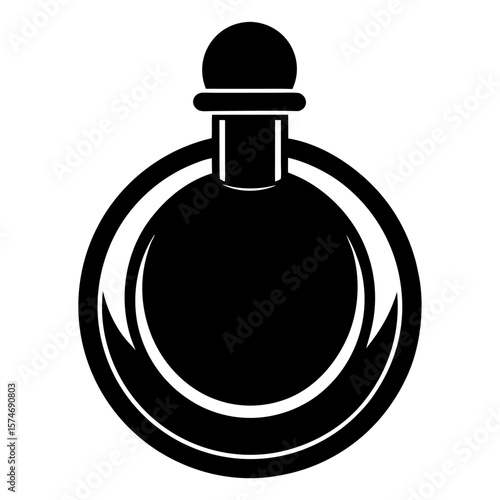 Elegant black silhouette of a classic perfume bottle with a subtle design element