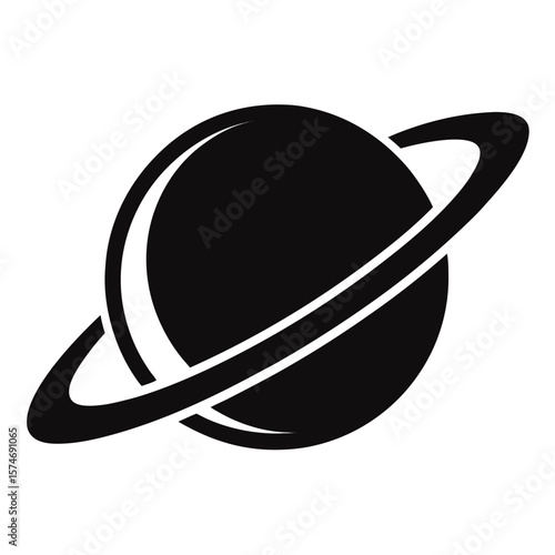 Striking black silhouette of a planet with orbiting rings against a cosmic backdrop