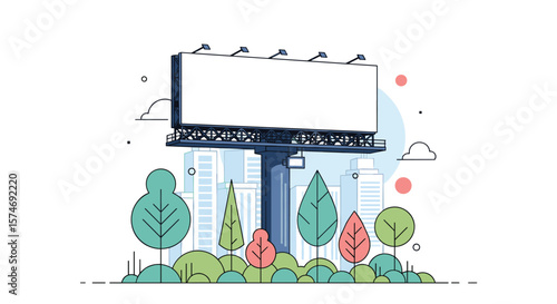Vibrant urban landscape showcases a prominent blank billboard awaiting a captivating advertisement design concept