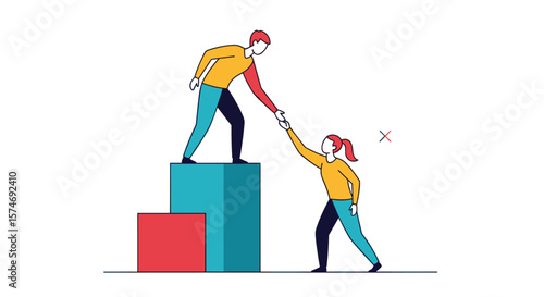 Teamwork and collaboration helping each other reach new heights together in business growth and success