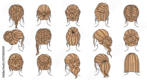 An artistic collection of elegant updo hairstyles for women showcasing various braids twists and bun techniques