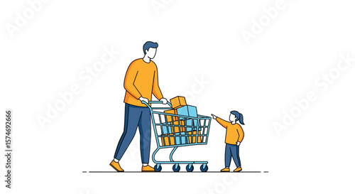 Father and daughter shopping together selecting items for a joyful family celebration occasion
