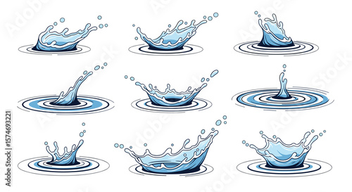 Collection of dynamic water splash effects capturing the beauty of dripping and rippling liquid motion