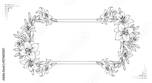 Elegant floral border design with ornate lilies framing a central empty space perfect for invitations or announcements