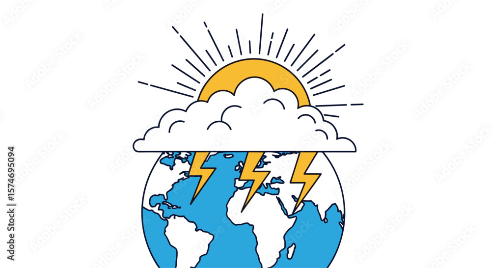 Fototapeta premium Global weather forecast forecast for earth showing sun clouds lightning and atmospheric phenomena affecting our planet's climate