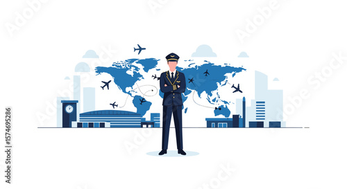 Skilled pilot navigates global skies ensuring safe air travel and worldwide connectivity through aviation expertise