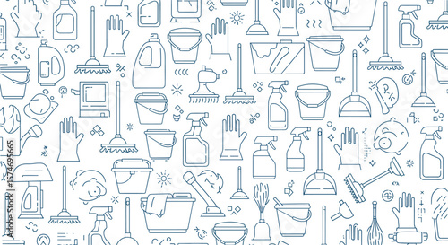 Illustrative collection of household cleaning tools and supplies for effective home hygiene