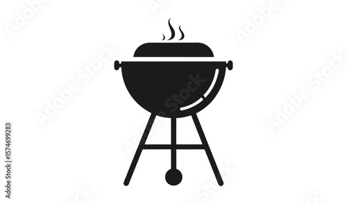 Simple black silhouette of a barbecue grill with food cooking on top