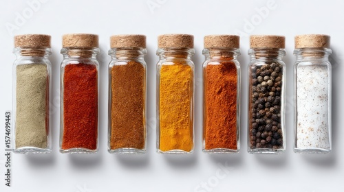 Row of small glass spice jars