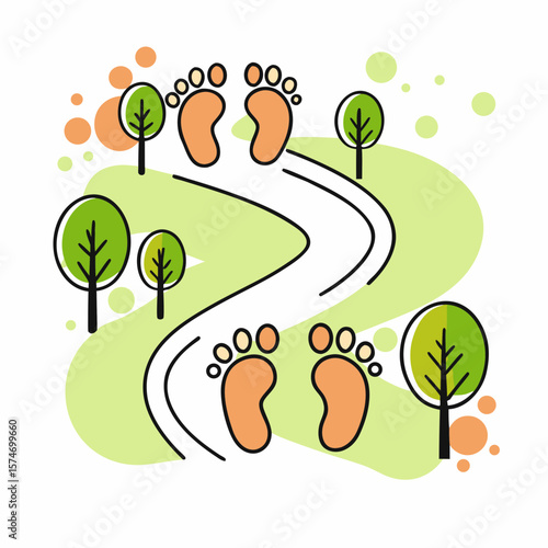 Footprint Trail Celebration for World Car Free Day with Green Landscape and Trees for Awareness Campaigns, Environmental Blogs, and Eco-Friendly Content  