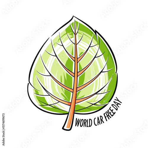 Eco Leaf Symbol for World Car Free Day Promoting Environmental Awareness and Sustainable Transportation in Blogs, Websites, and Social Media Campaigns  