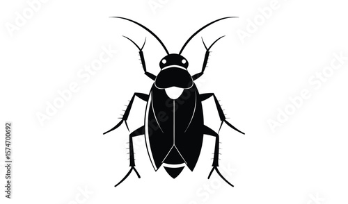Stylized black silhouette of a cockroach insect on a white background