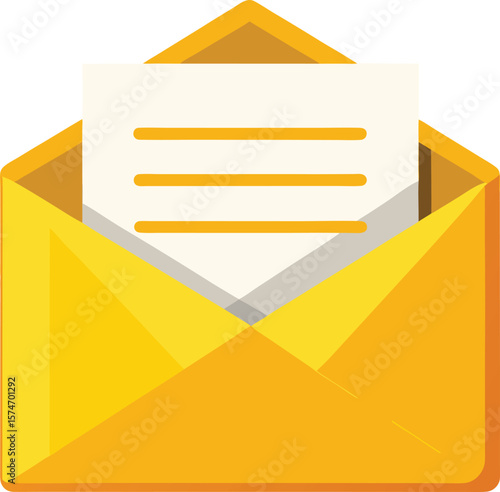 Open yellow envelope with paper and lines