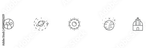 Planet astronomy orbit science solar satellite galaxy cosmos universe sun earth space observatory telescope system icon set illustration.