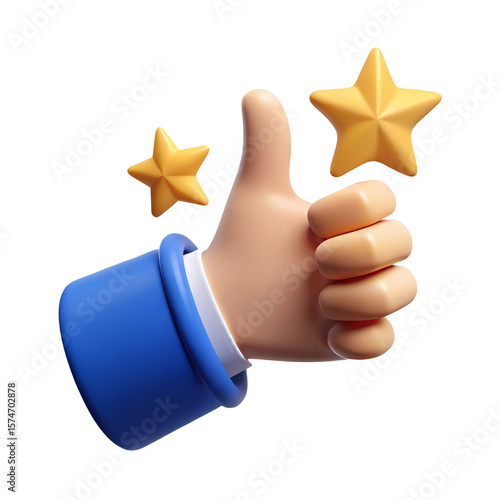 Double Thumbs Up Hand Gesture 3D Render with Stars for Positive Feedback and Approval