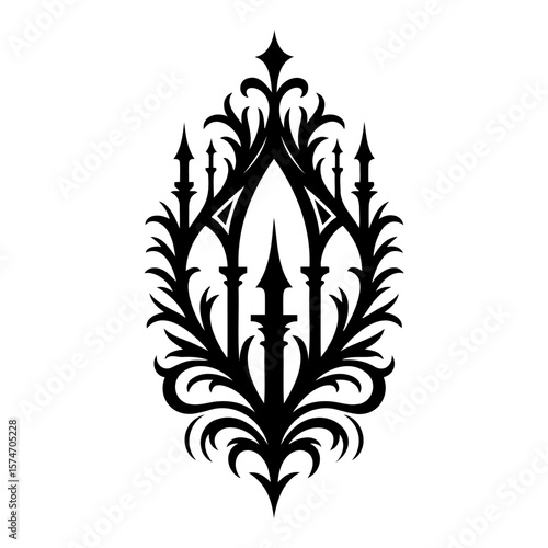 Vector art of an ornate gothic design element with floral flourishes