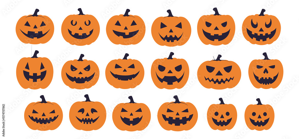 Halloween pumpkin faces vector pack, scary and spooky silhouettes perfect for decorations and seasonal emotions
Halloween pumpkin faces vector pack, scary and spooky silhouettes perfect for decorations and seasonal emotions