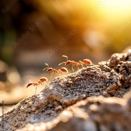 Ants demonstrating leadership in the colony nature close-up outdoor macro perspective teamwork concept