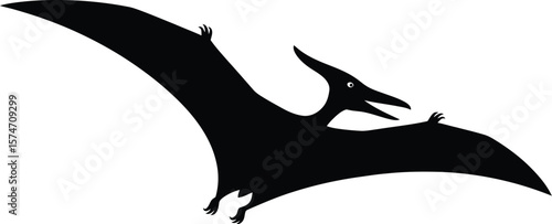 Silhouette of a pterodactyl flying with outstretched wings on a white background
